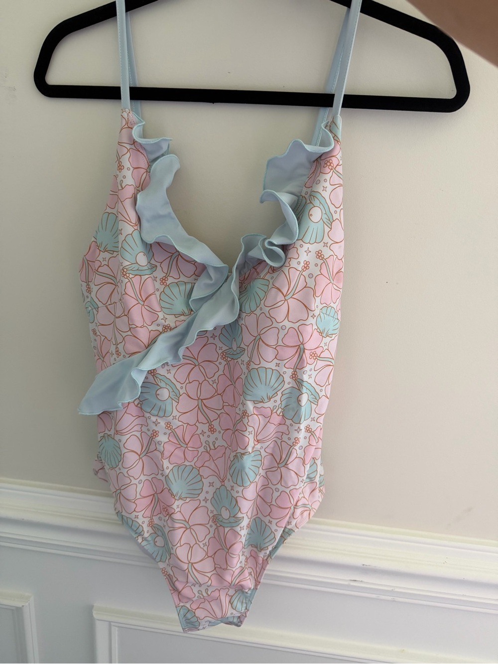 Caden Lane Womens Mint Pink Hawaiian Floral Shells One Piece Swimsuit Size XXL